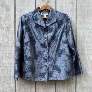 ❌SOLD❌Appleseeds 100% Silk Embroidered‎ Paisley Button Down Blouse Top Blue